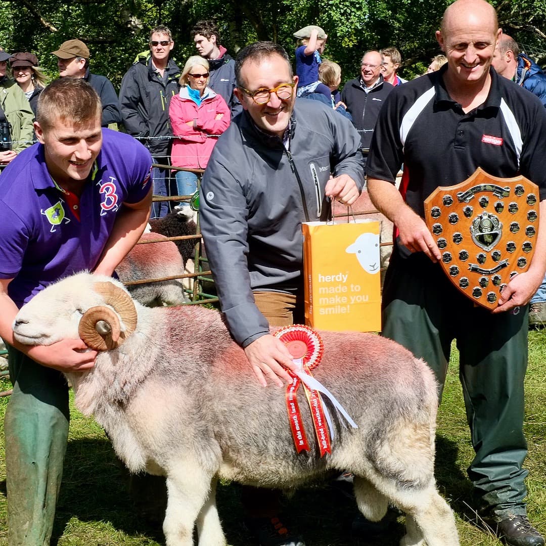 Robby & Peter Bland—from Knott Houses Farm, Grasmere; winners of the Prize Herdwick Tup category