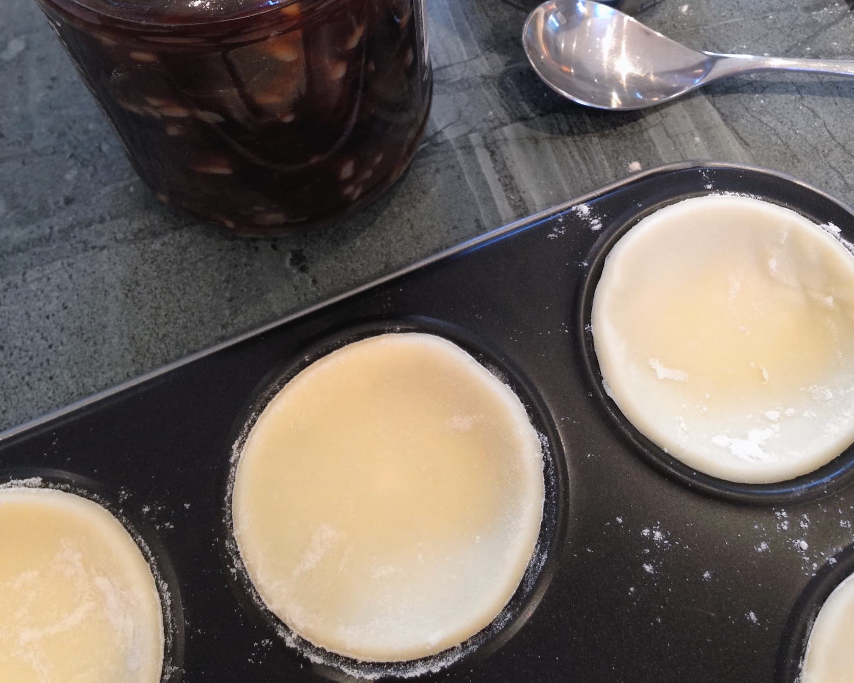 Gently press the mince pie pastry base into the tin