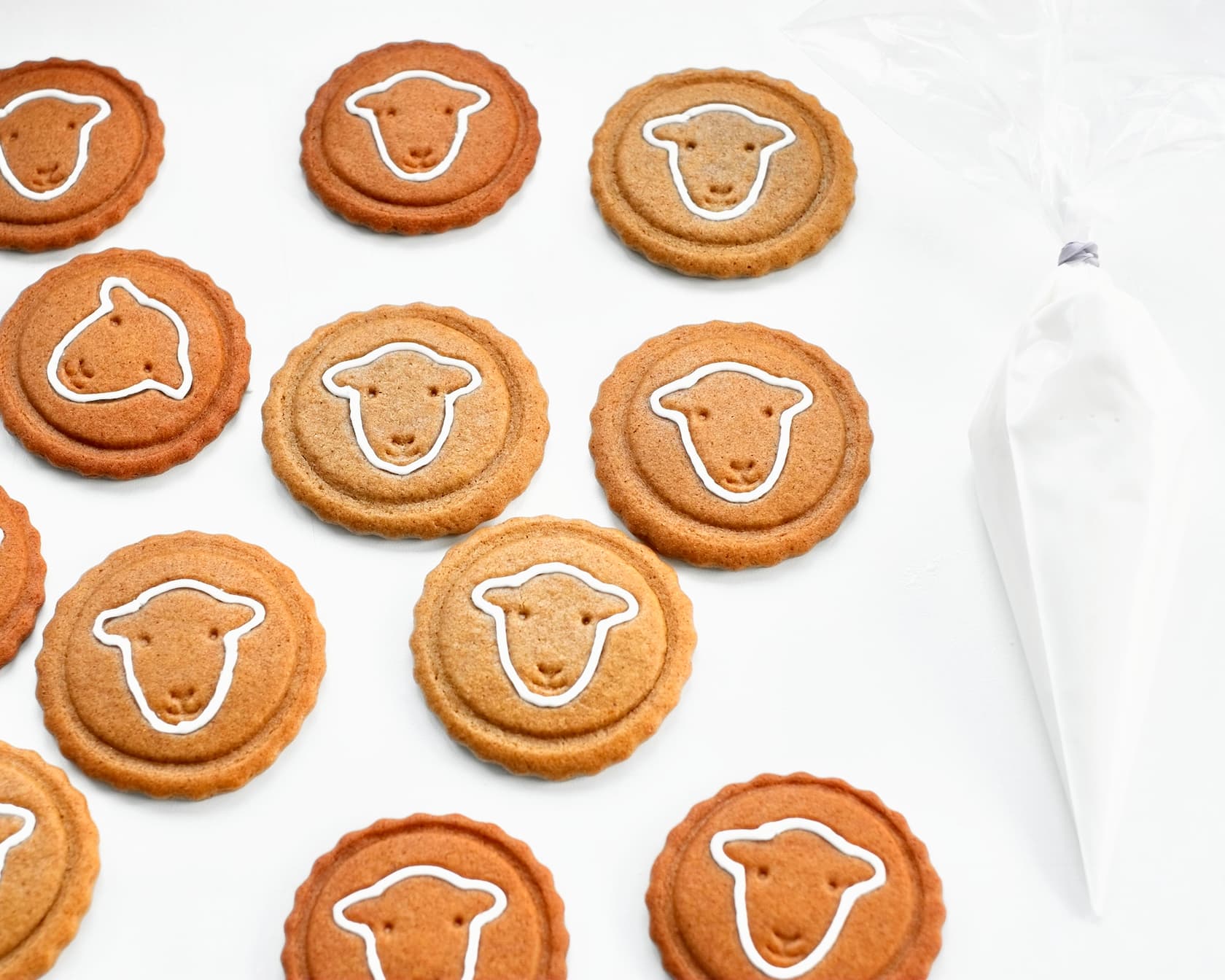 Filling in the face outline on the gingerbread cookie