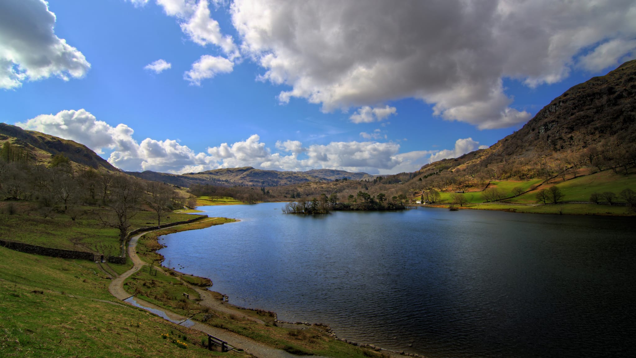 The view of Rydal Water and its fells, not from the start of the walk