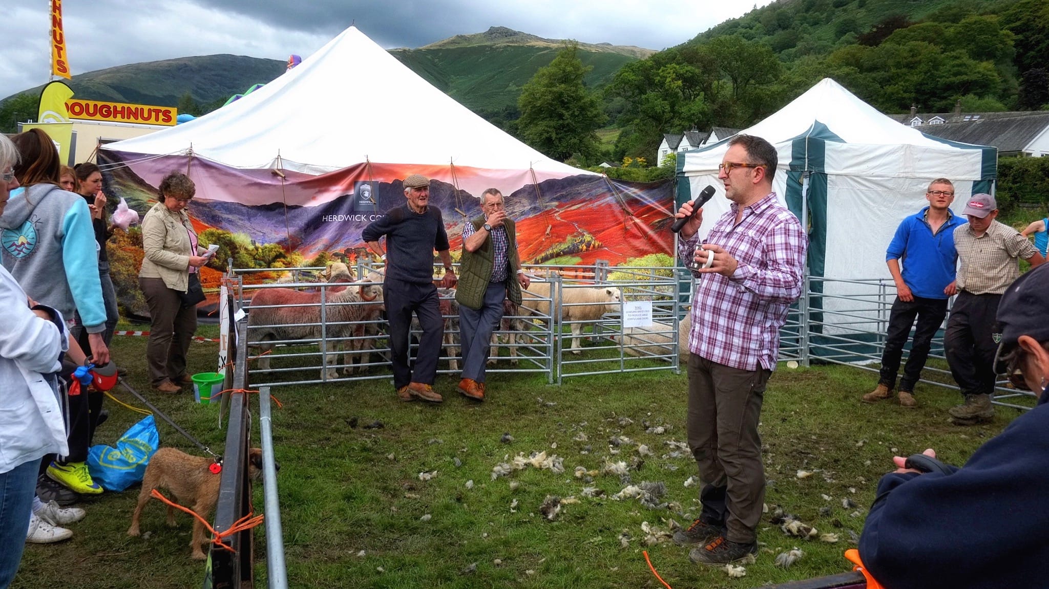 Spencer Hannah of the Herdy Company gives a talk at the Herdwick Sheep Breeders Association area to a crowd