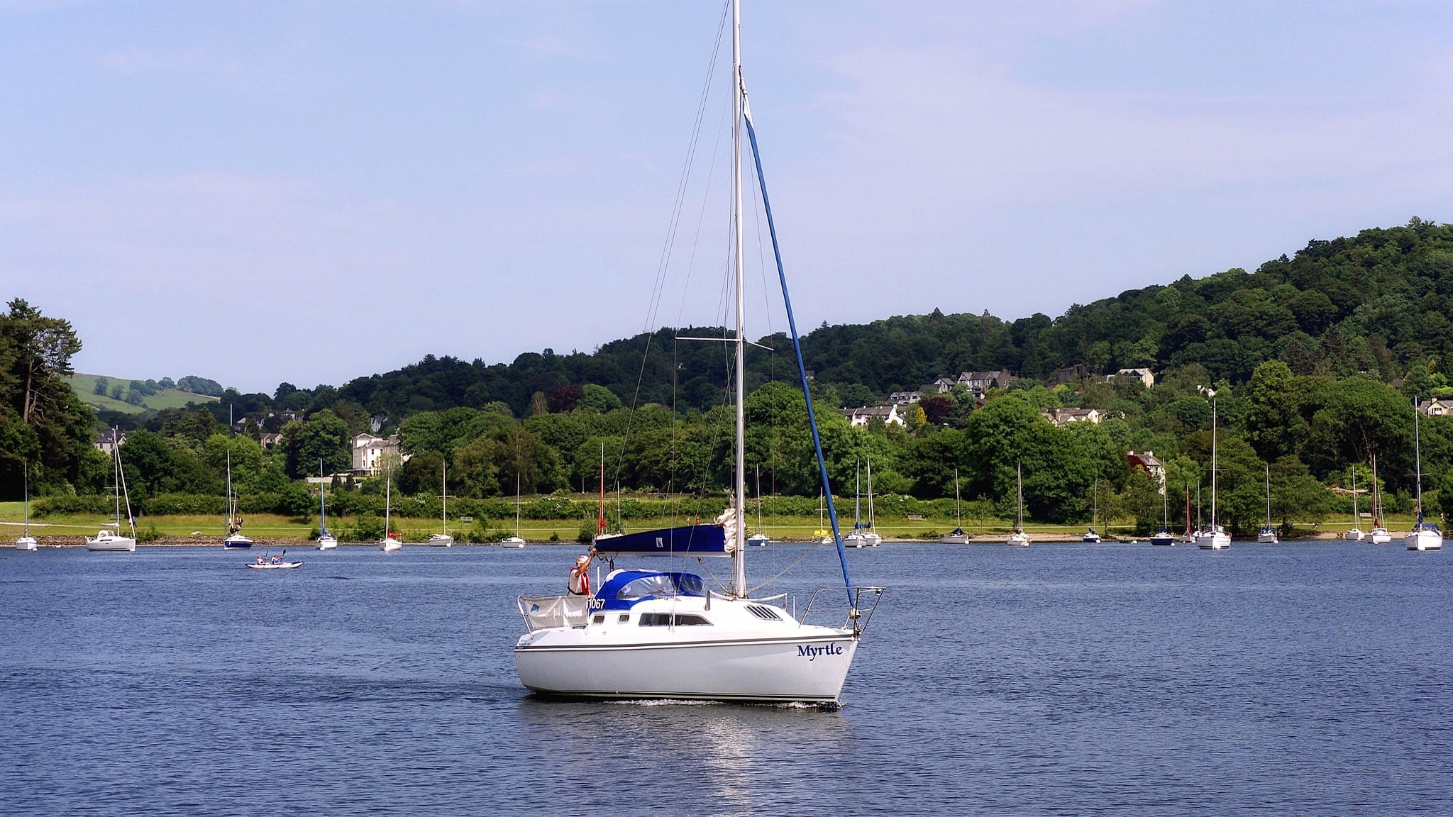 The yacht "Myrtle" sailing south from Bowness. Photo by Matt Buck, licensed CC-BY-SA-3.0.