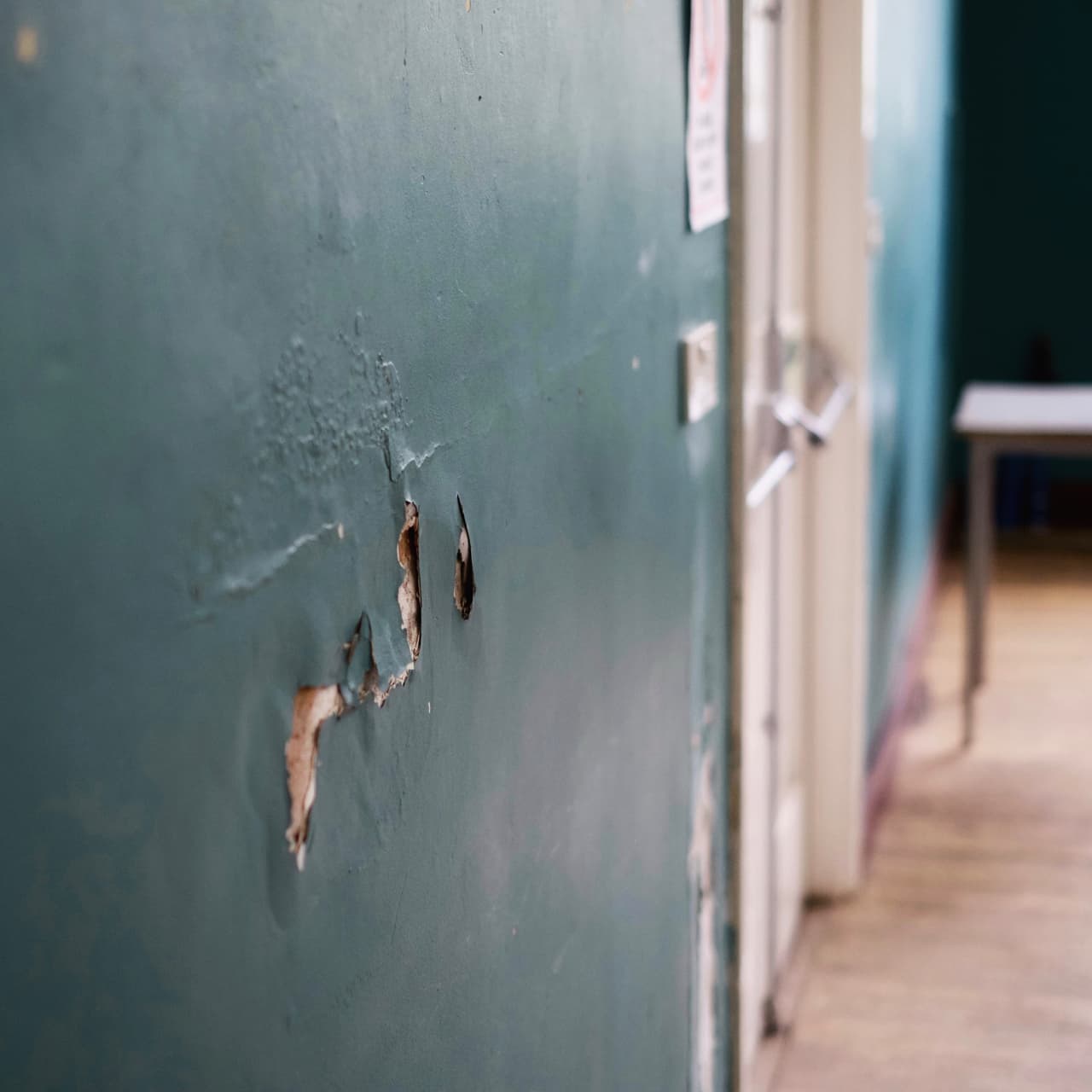 Deteriorating walls in the Main Hall of the Borrowdale Institute