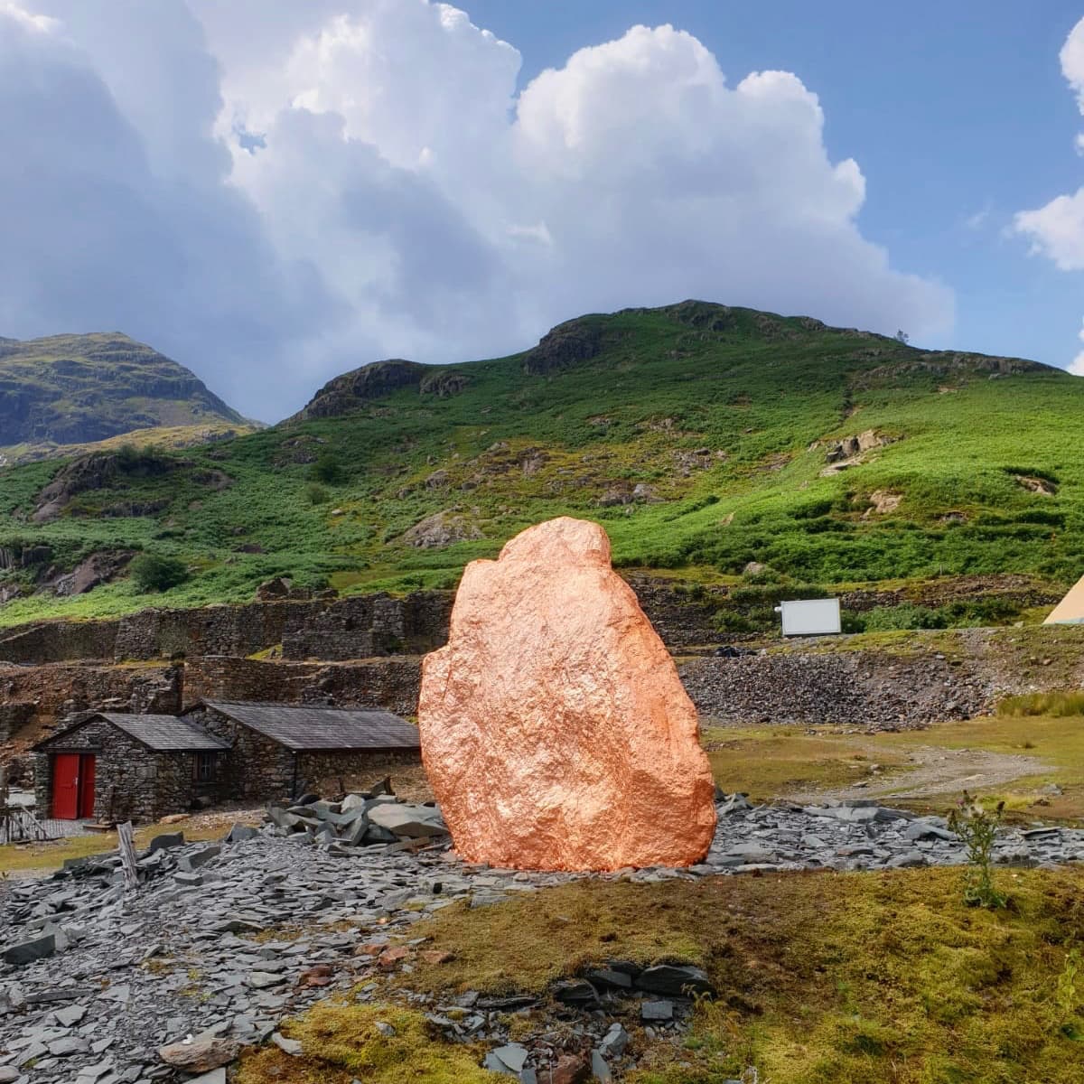 The Heart Stone, a 6ft-tall and 20-tonne boulder in the Copper Trail, entirely guilded in copper