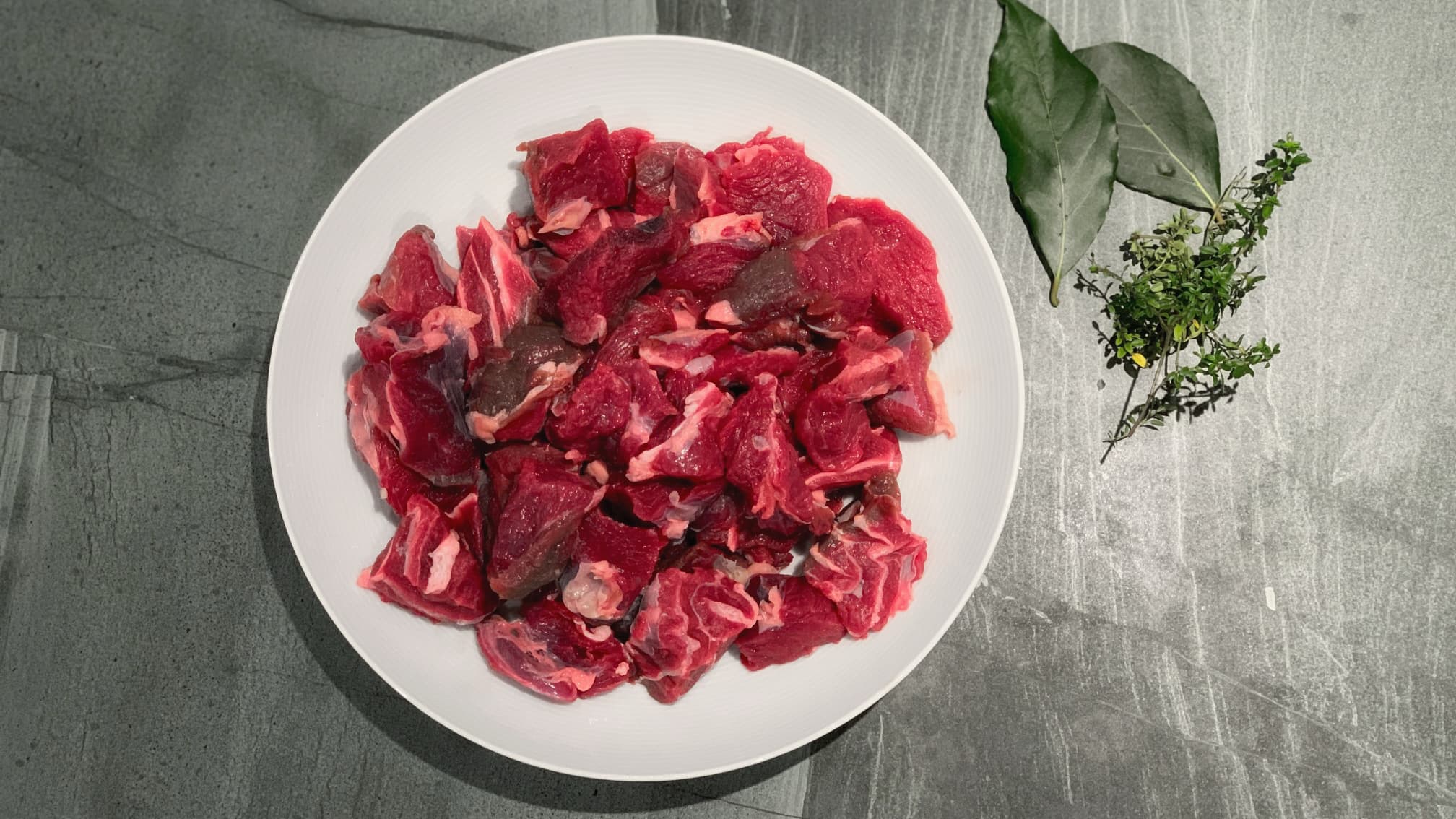 Chop your shin beef into 2cm cubes, ready for your Cumberland Winter Stew