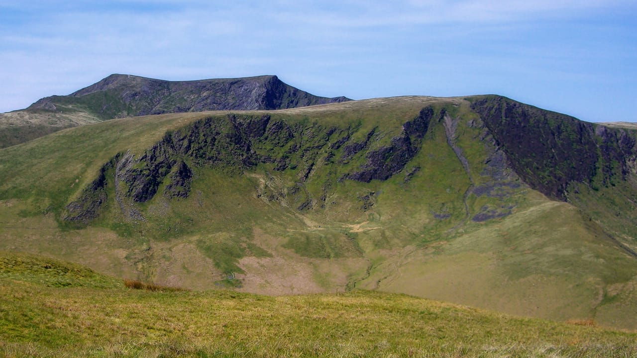 Looking west from the summit of Souther Fell takes in Blencathra and Bannerdale Crags. Photo by Mick Knapton, licensed CC-by-SA-3.0