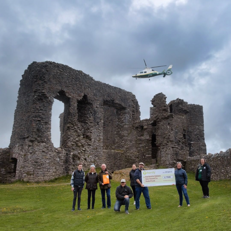 Herdy at Kendal Castle with Great North Air Ambulance
