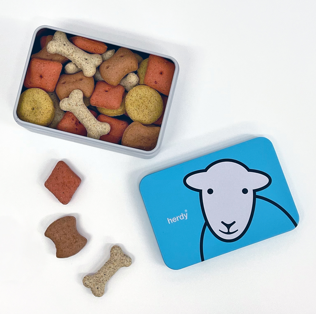 Herdy Shortbread small blue tin: used for keeping dog biscuits