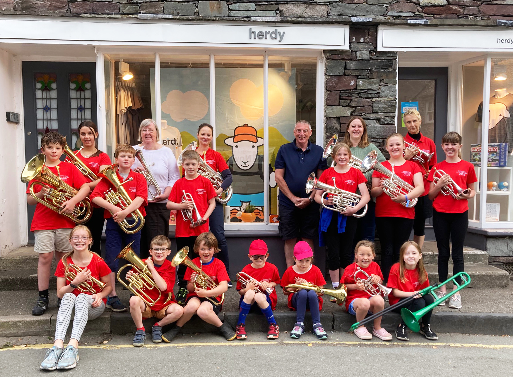 Grasmere Brass Band outside Herdy store Grasmere Lake District