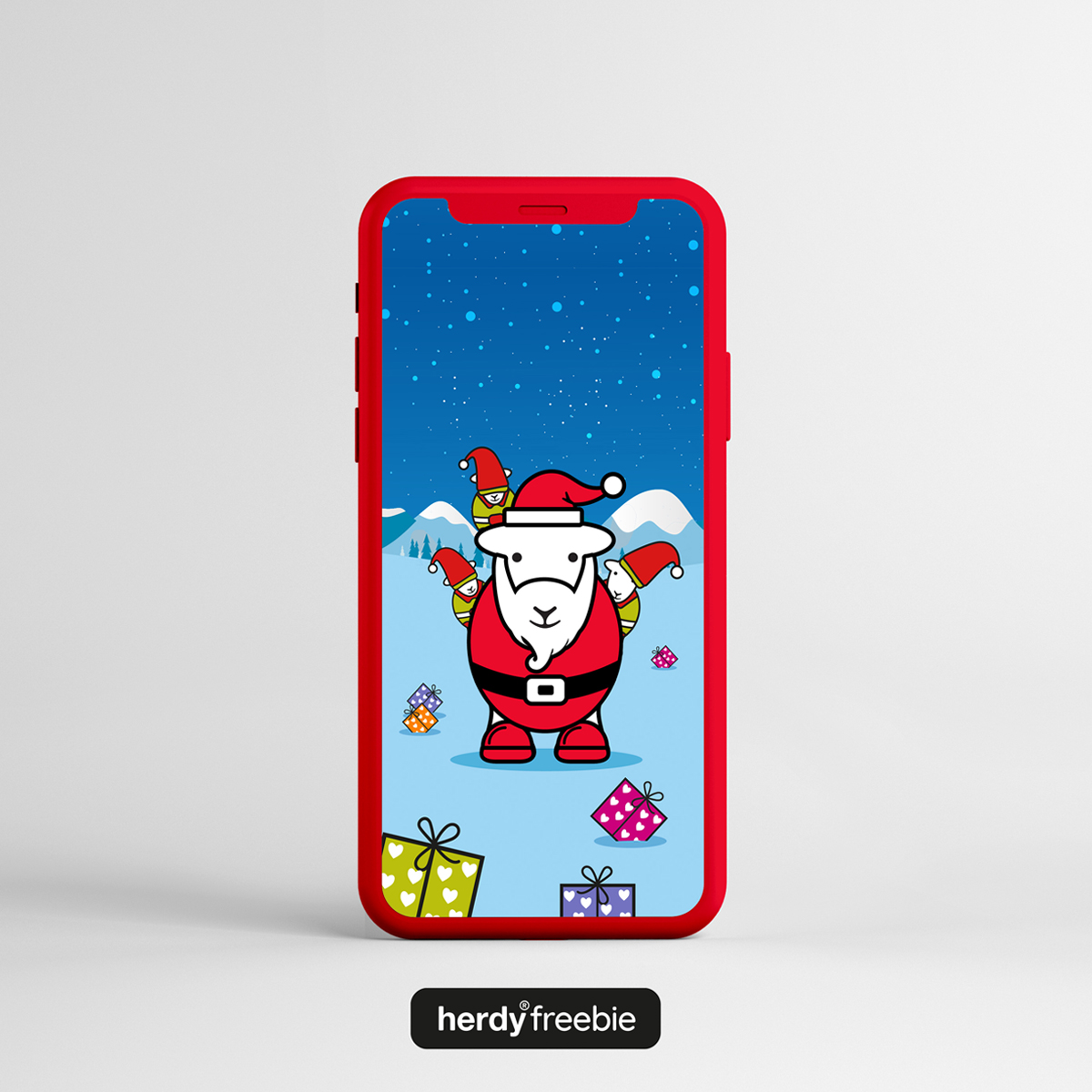 Herdy Santa with elves mobile phone wallpaper