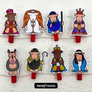 Herdy Nativity Christmas Pegs