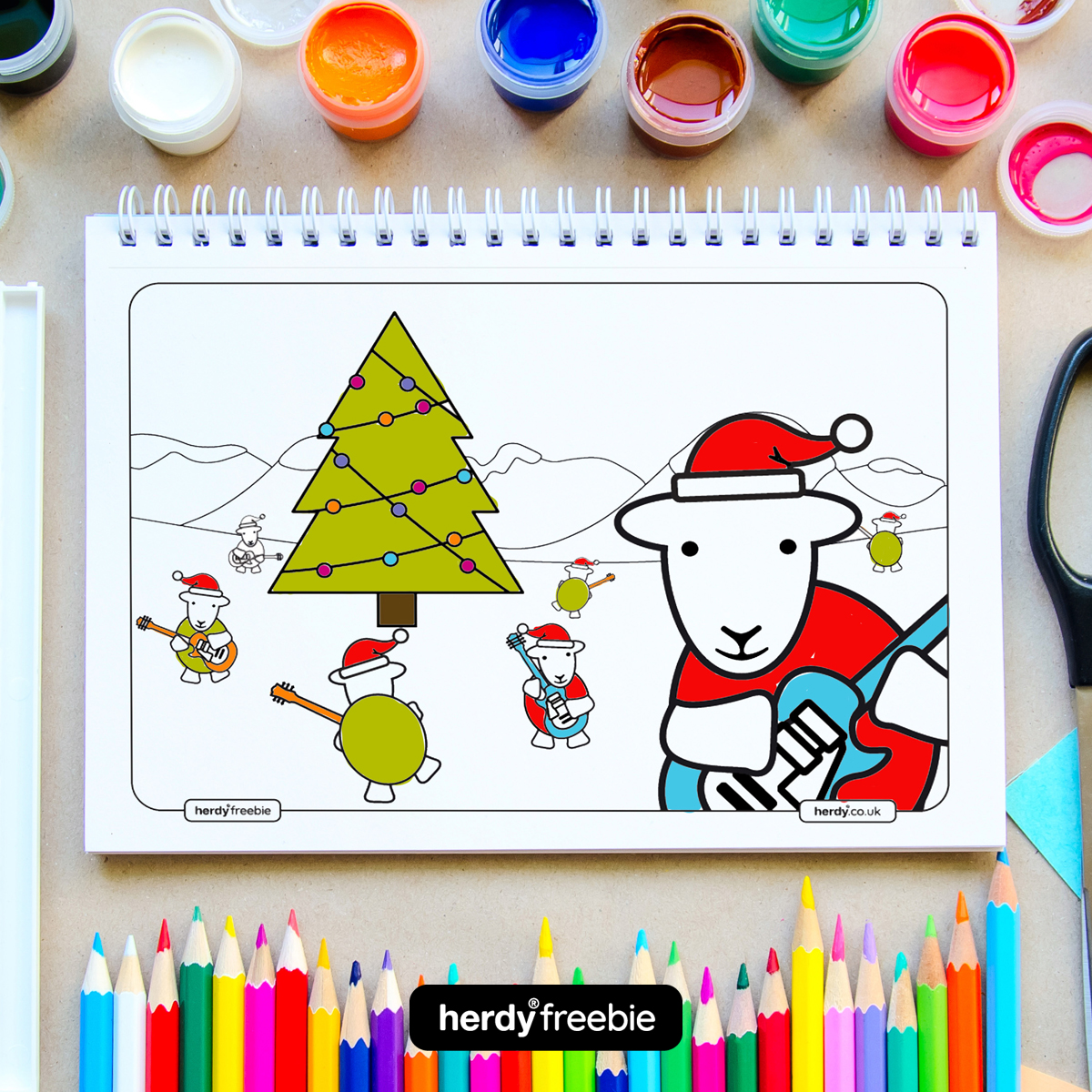 Herdy free Christmas colouring in page
