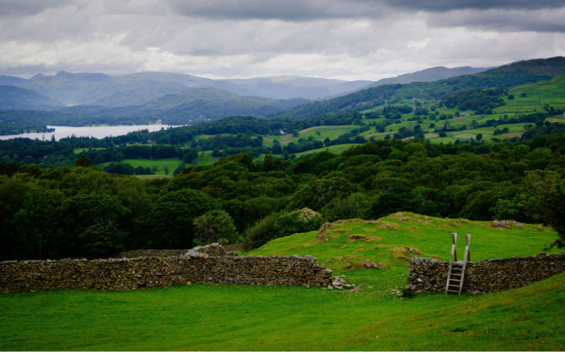 1 Lake District scene with green hills and lake