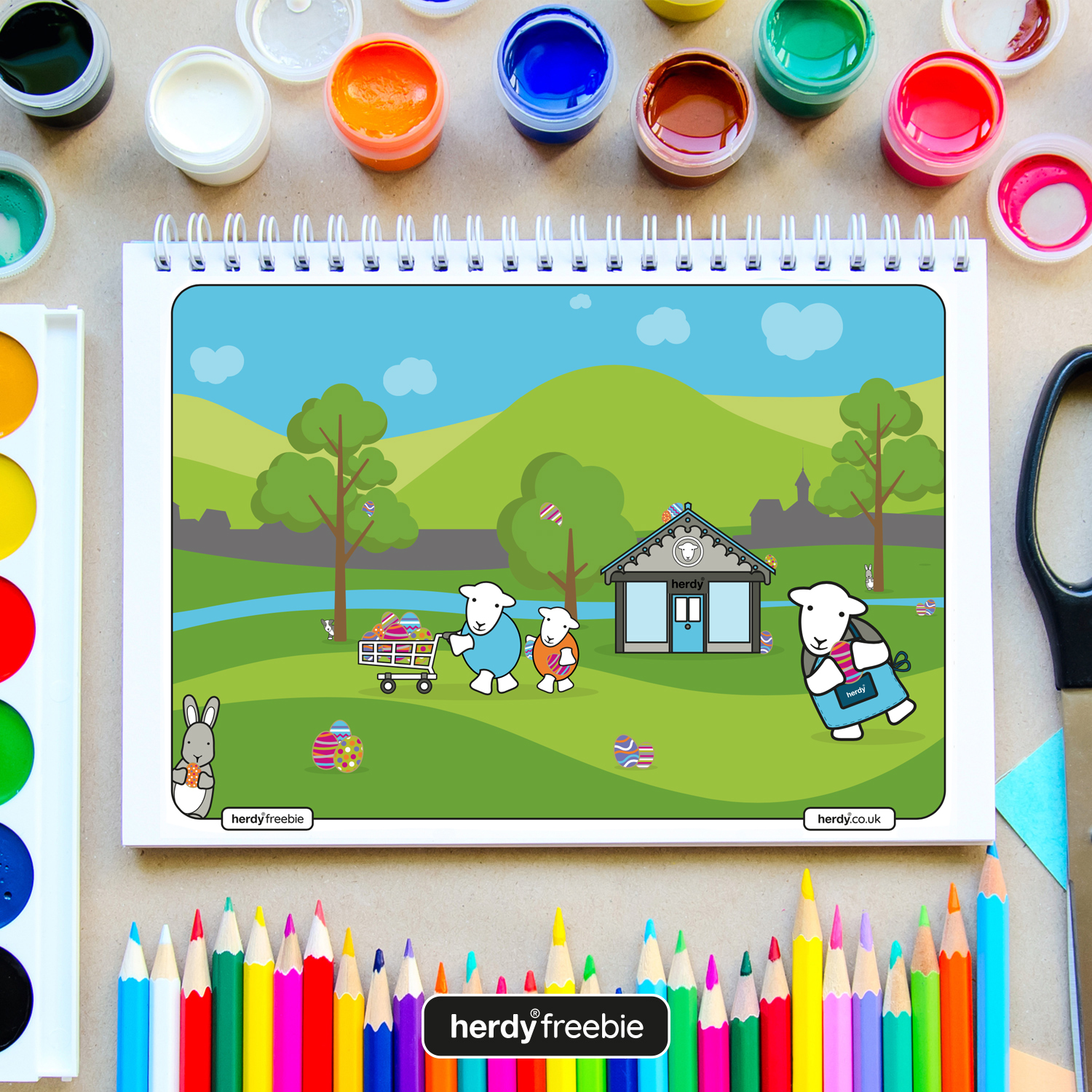 Herdy and Booths Easter colouring in page